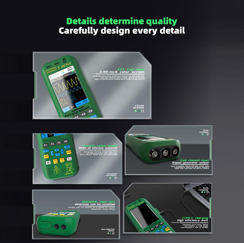 BSIDE 3in1 портативный графический мультиметр осциллограф источник сигнала 3,98-дюймовый TFT IPS дисплей напряжение