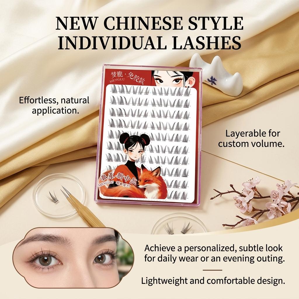 Dream Deer No-Glue Small Slanted Cartoon False Eyelashes Natural Curl Lightweight Fiber Lashes for Various Eye Shapes