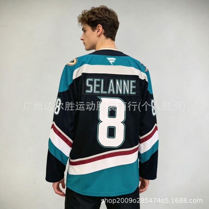 Mens Anaheim Ducks Teemu Selanne 8 Authentic Ice Hockey Jersey Blue Black Fan Wear
