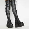 Fashion Punk Over-the-knee Boots Women Platform Heels Belt Buckle Boot Motorcycle Goth Shoe Thigh High Flat Boots Plus Size 42 43