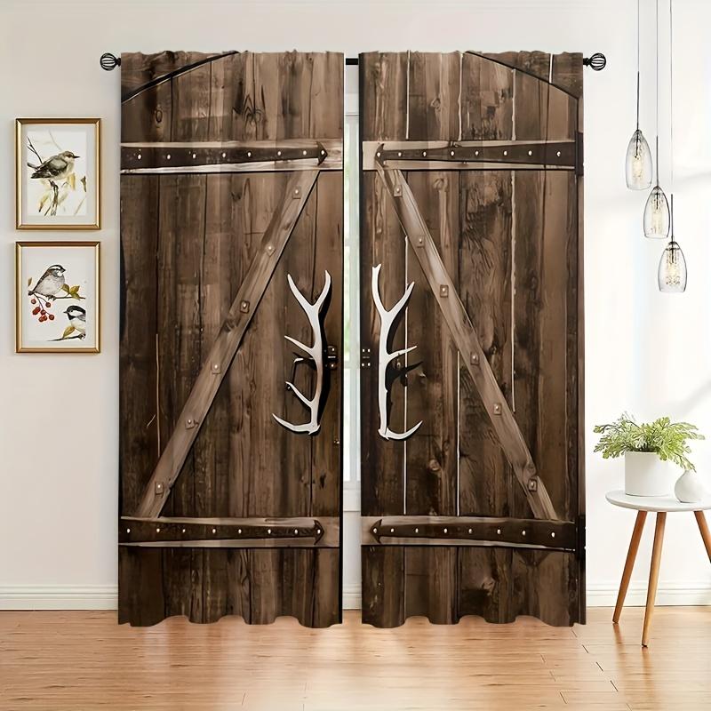 2 панели винтажные деревянные двери узор напечатанные шторы для гостиной спальни, полупрозрачный светофильтр модный домашний декор