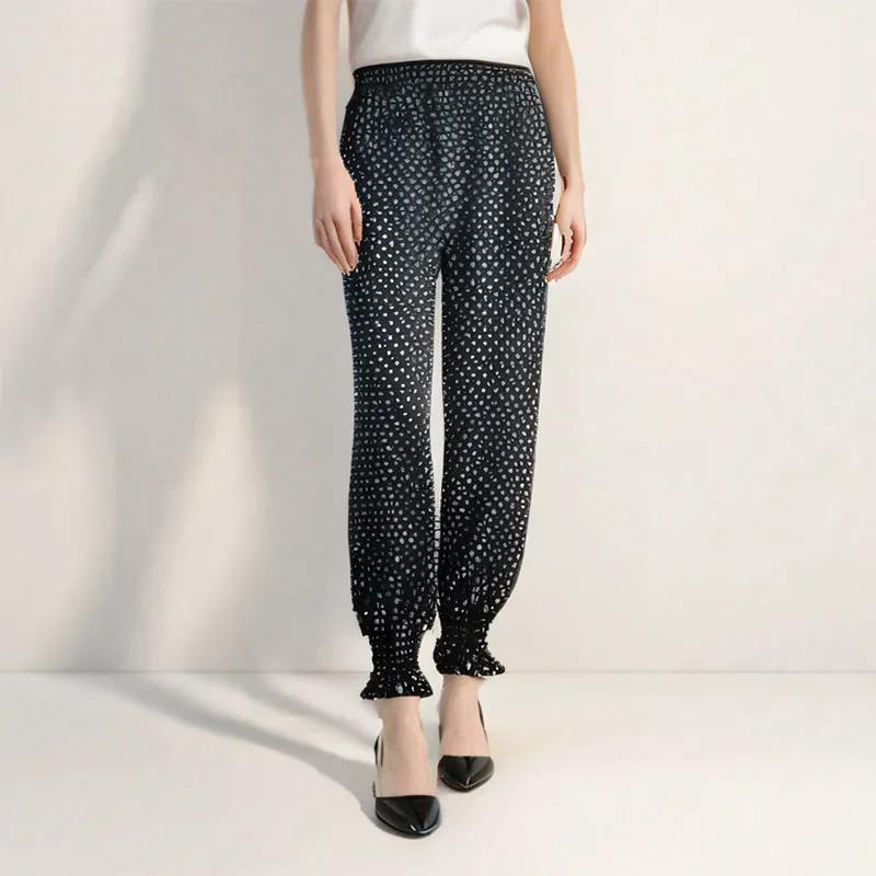 WTEMPO Эластичные тонкие брюки-джоггеры с высокой талией и принтом, женские весенне-летние брюки с широкими штанинами из ледяного шелка, свободные укороченные брюки для мамы