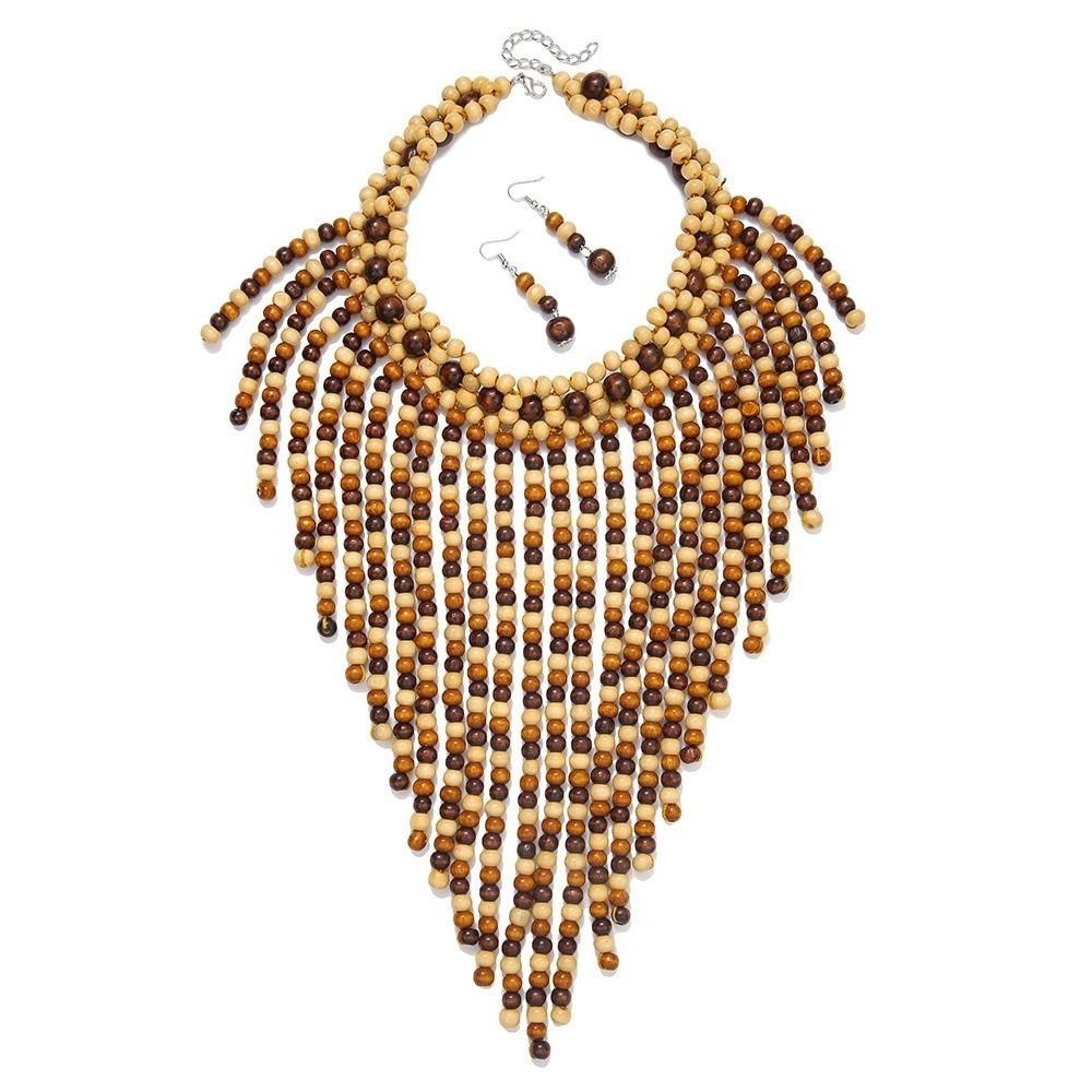 Handmade Jewelry Set Wood Tassel Necklace Luxury Ear Studs  Party
