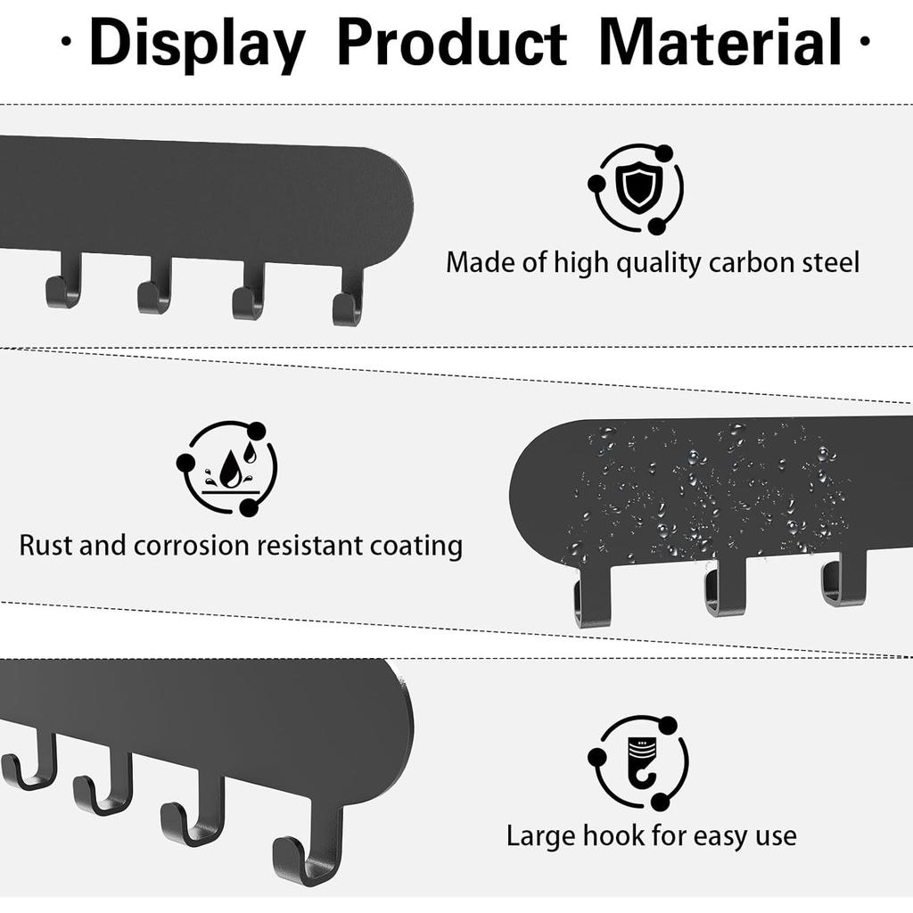 Necklace Holder - Hanging Jewelry Organizer, Self-Adhesive Wall Mounted for Necklaces, Bracelets, Black