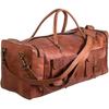 Men's Vintage Genuine Travel Luggage Duffel Gym Bags Brown Goat Leather