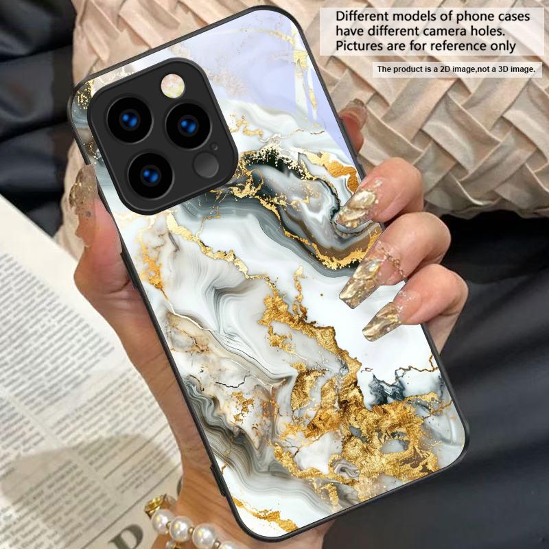 Абстрактный мраморный узор Для iPhone 11 Pro 12 13 mini 14 15 Pro Max 16 E 17 Air XS Max XR 8 7 Plus SE 5 6 Черный Стеклянный Чехол для Телефона