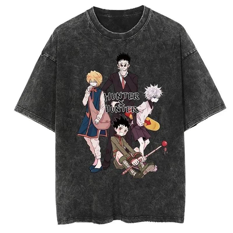 New Anime Hunter X Hunter Printed Tshirt Mens and Womens Washed Tshirt High Quality Vintage Cotton Tshirt Harajuku Top