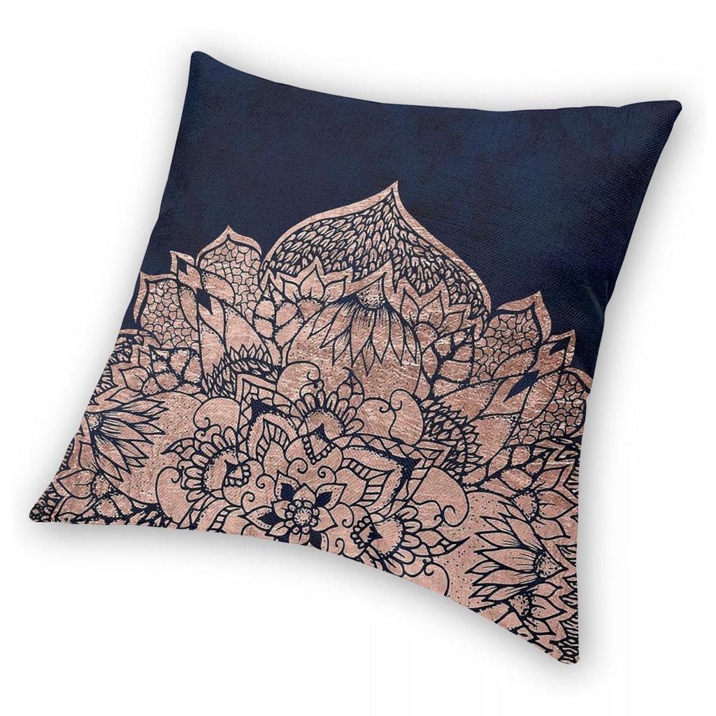 Boho Rose Gold Floral Mandala Square Pillowcase Polyester Linen Velvet Pattern Decorative Pillow Case Sofa Cushion Cover 45X45