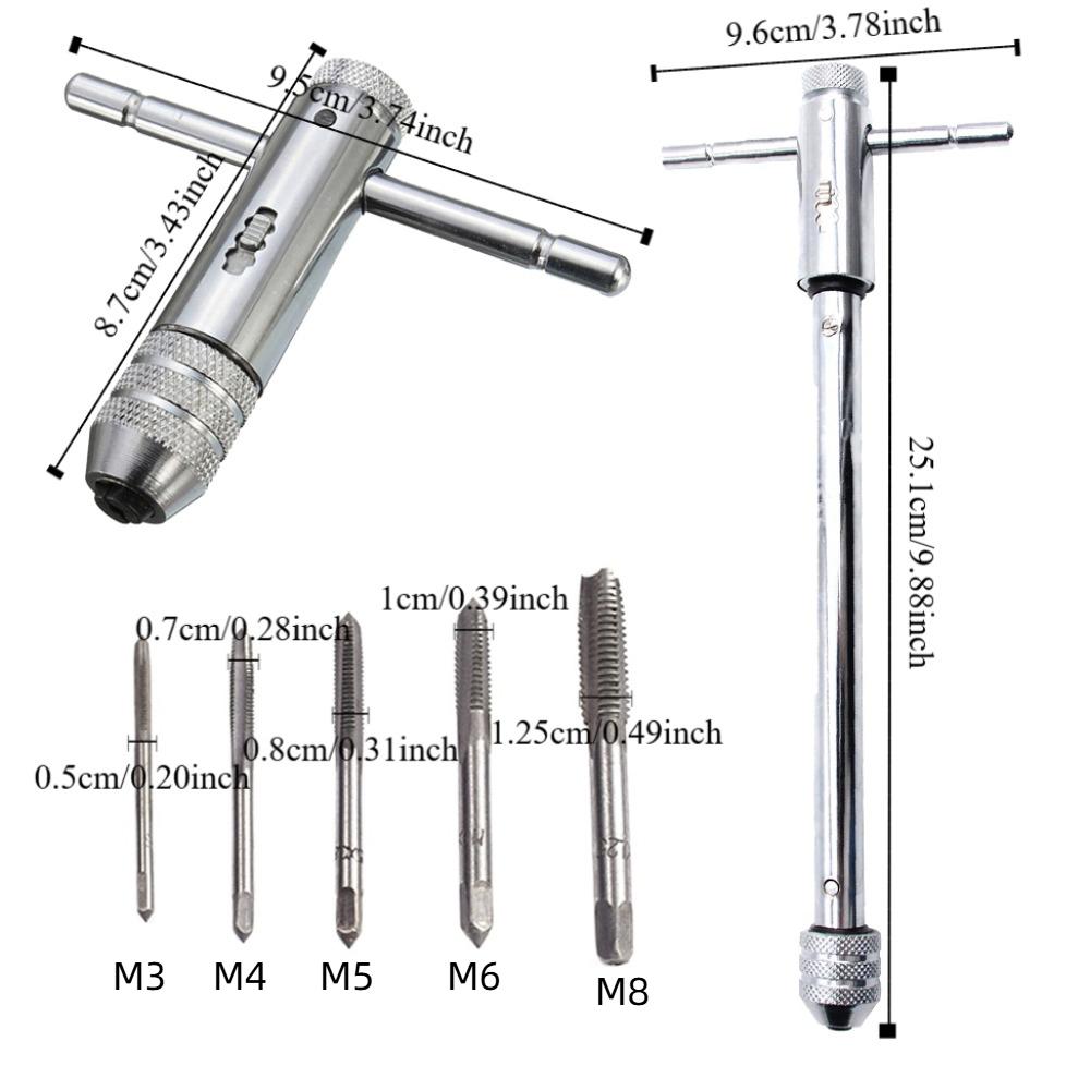 M3-M8 Ratchet Tap Wrench Removable Manual Tap Screw Holder Adjustable T-Handle Ratchet Male Thread