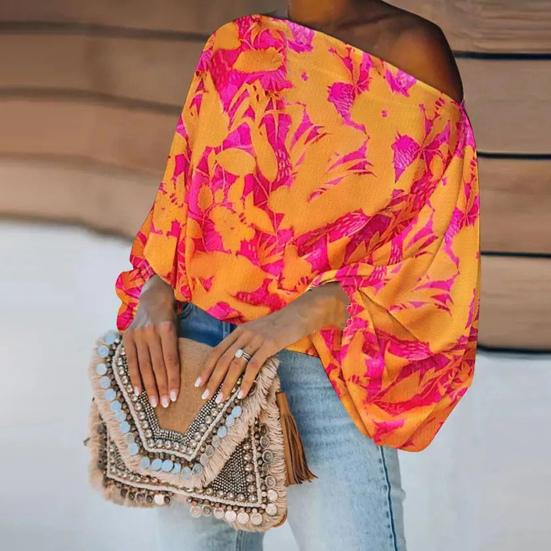 Женский топ свободного кроя с длинным рукавом на одно плечо и вырезом-фонариком