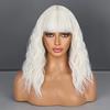 Short Platinum Blonde Wigs for White Women, White Blonde Curly Wavy Wig with Bangs
