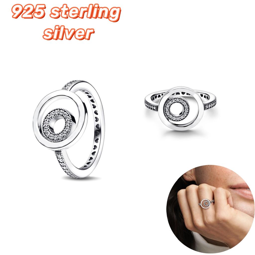 Серебряное кольцо SS925 с искрящимся небесным солнцем, кольца с двойным сердцем для женщин, брендовые ювелирные изделия, подарки