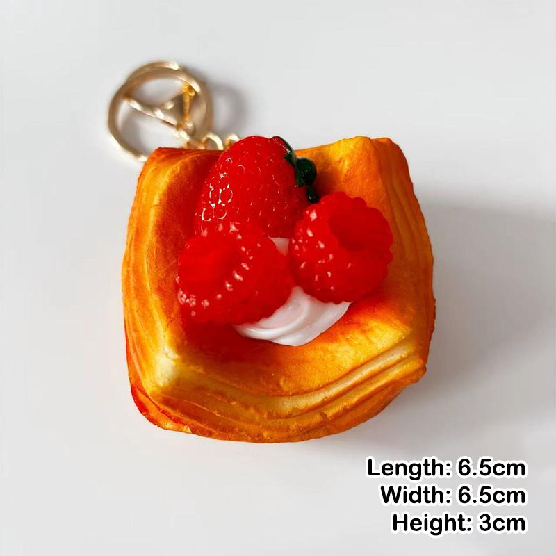 Реалистичный брелок-замочек из слоеного теста с фруктами, с прочным золотым кольцом для ключей, для украшения рюкзака, милый подарок для любителей десертов
