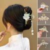 Women Hair Claw Shiny Rhinestones Faux Pearls Butterflies Decor Hair Clip Back Head Tassel Hair Decoration