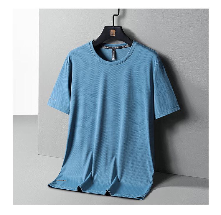 Men's Plus Size Quick-Dry Ice Silk Sports T-Shirt - Breathable, Loose Fit, Short-Sleeve