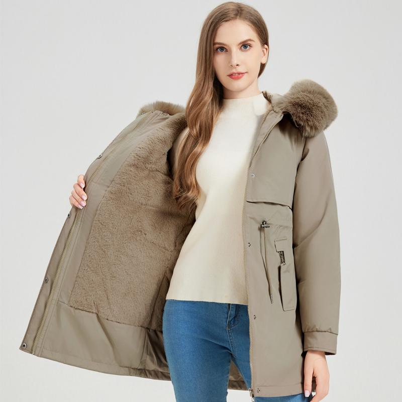 Fashion Winter Coat Female Long Parkas Hooded Faux Fur Collar Detachable Sleeves Loose Thick Warm Women's Jackets