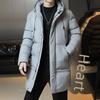 Men's Solid Color Hooded Cotton Coat - Mid-Length Winter Jacket