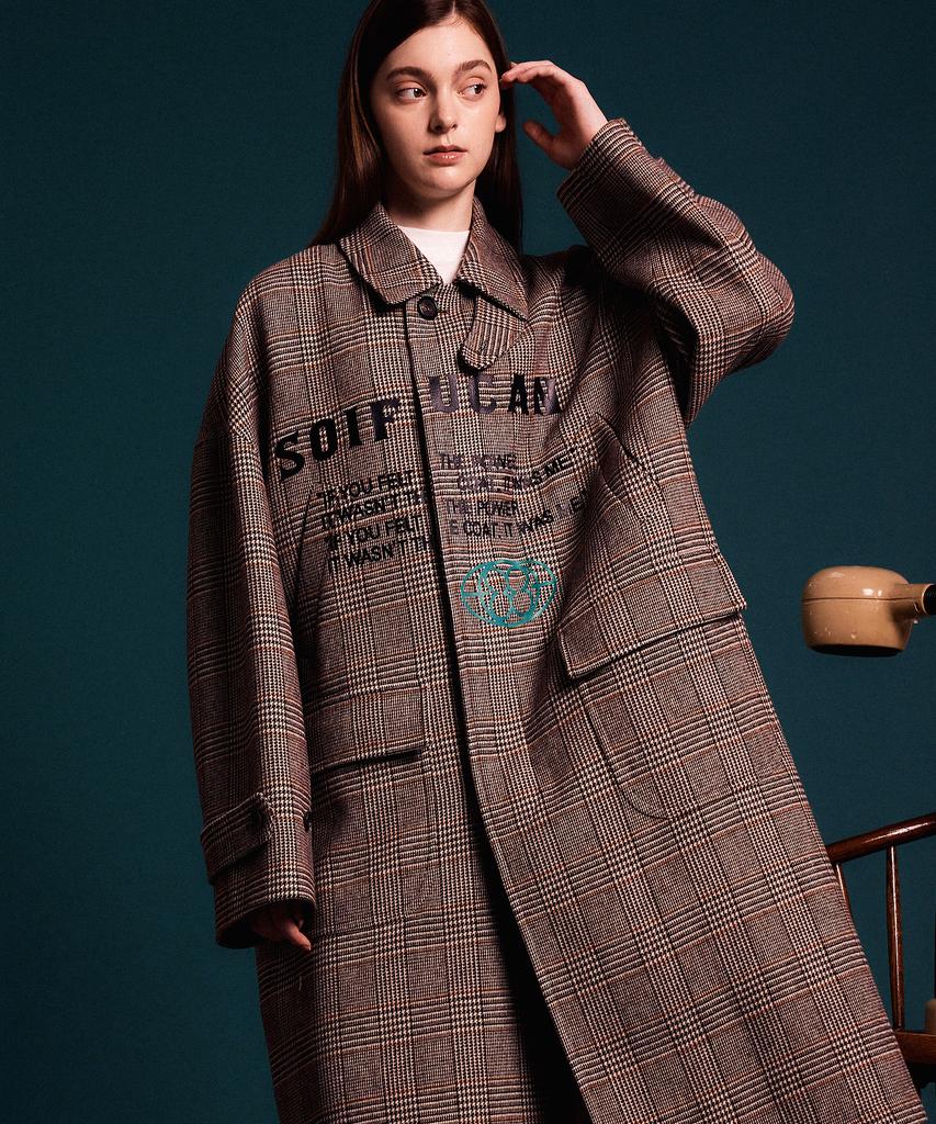 Soifucan Plaid Loose Fit Long Duffle Coat