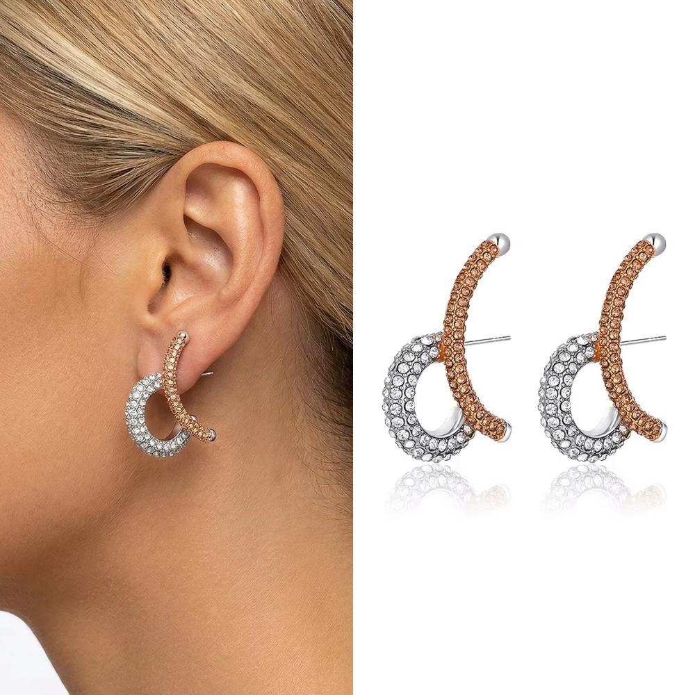 New Design Style Double-layer Linear Stud Earrings for Women Mix Color Shiny Zircon Geometric Earring Stainless Stylish Jewelry