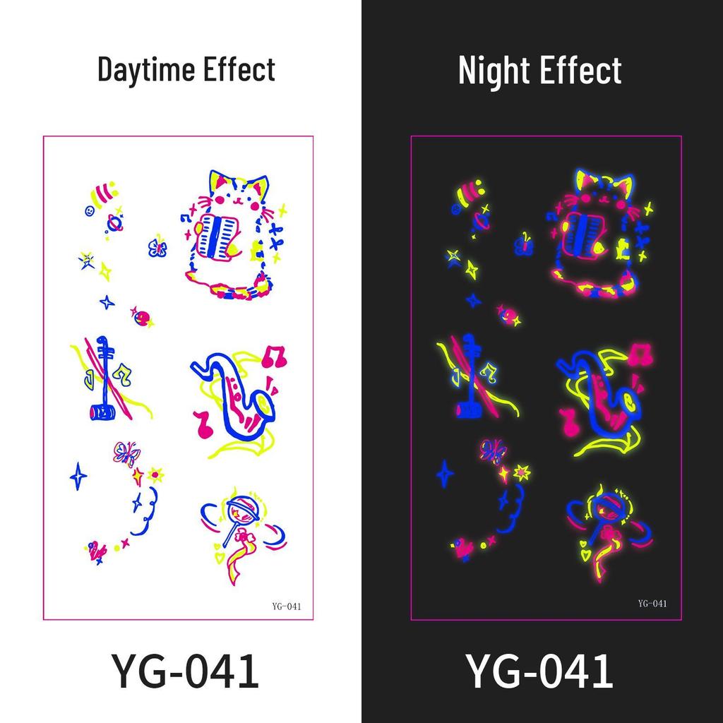 Неоновые светящиеся тату-наклейки для музыкального фестиваля: Яркие флуоресцентные дизайны для концертов и вечеринок