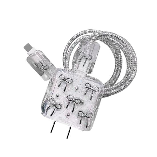 Защитный чехол для адаптера питания USB-C 20 Вт для iPhone, кабель для зарядки, 3D мультяшный бантик, защитная крышка для зарядного устройства, протектор шнура для зарядки