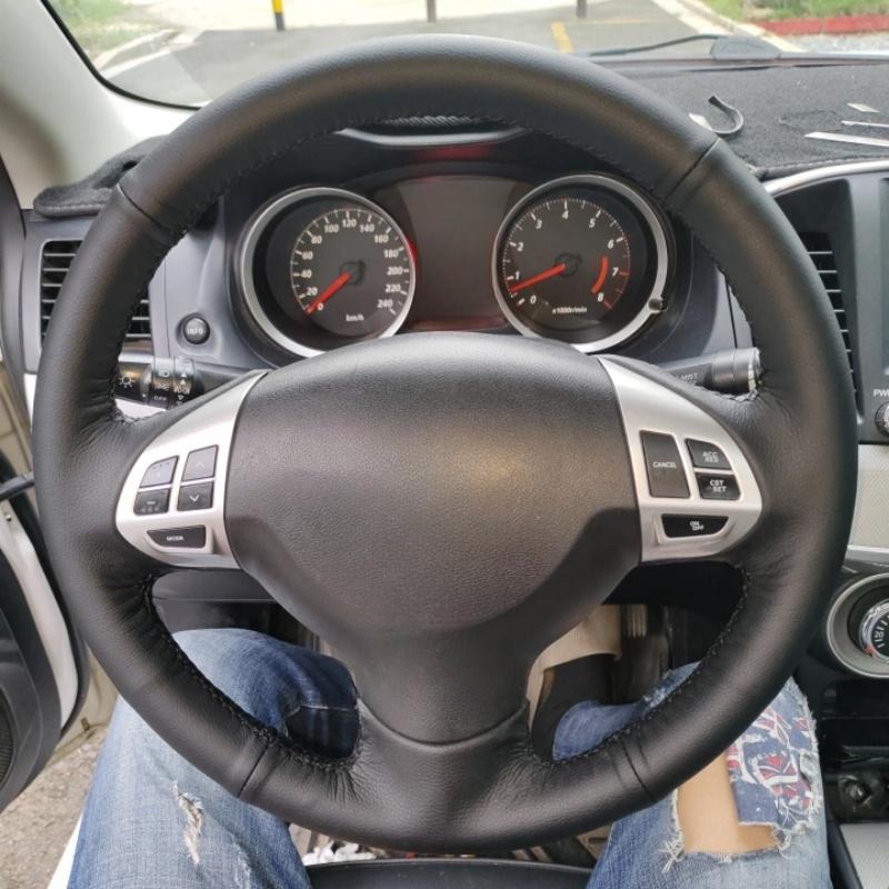 Чехол на руль автомобиля, сшитый вручную, из черной микрофибры, для Mitsubishi Lancer EX 10 Lancer X Outlander ASX