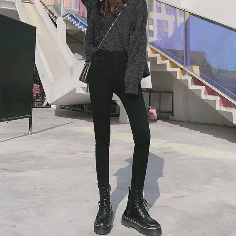 Женские черные облегающие эластичные джинсы-карандаш с высокой талией - Весенняя коллекция 2022 г.