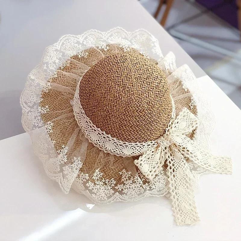 Cute Fashion Children's Summer Sun Protection Straw Hat Breathable Lace Sun Protection Hat Outing Sun Protection Beach Hat