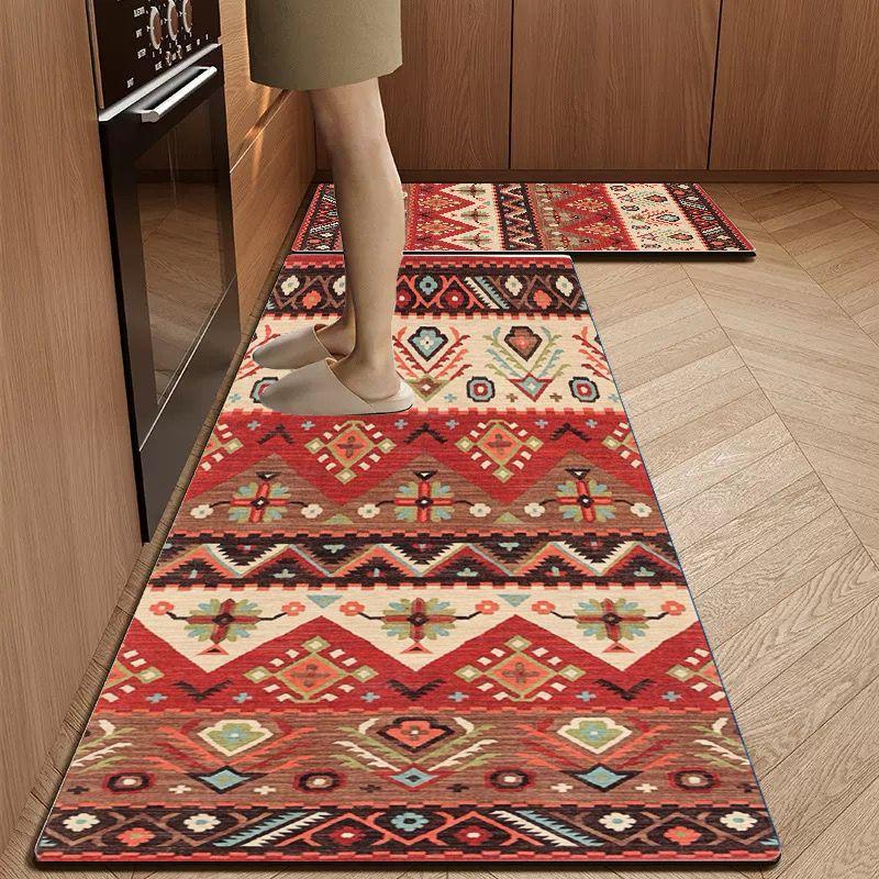 Simple Grey Scale Tribal Pattern Two Pack Kitchen Runner Rug Oil Proof Anti Slip Mat Under Sink Neutral Home Decor