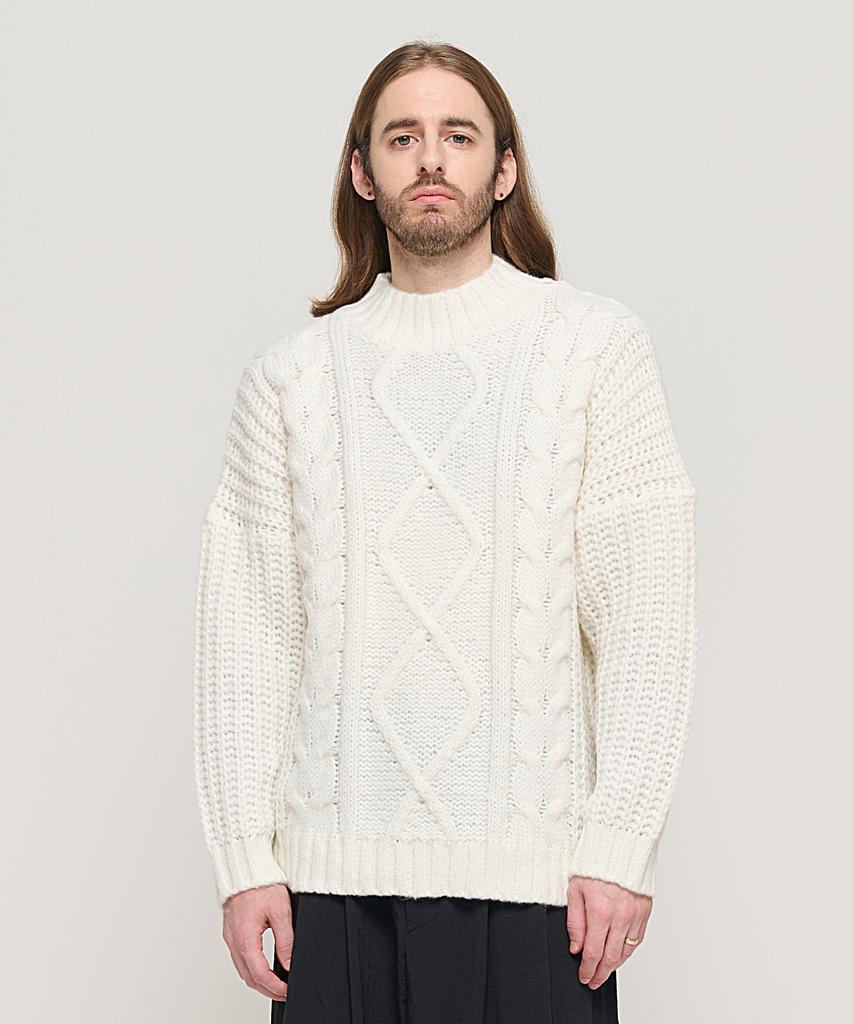 CARGOBROS Semi-Over Cable Mock Neck Knit (Ivory)