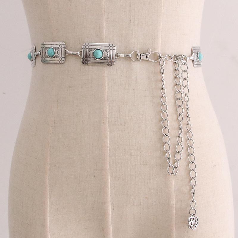 Vintage Metallic Waist Chain Women'S Dress Suit Accessories Agate Decorative Belt