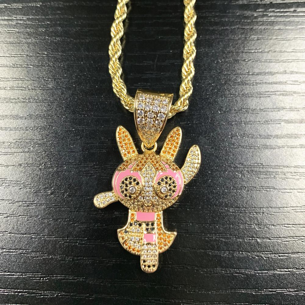 European and American hip-hop rock cartoon flying girl police officer men's and women's necklace colorful zirconium jewelry