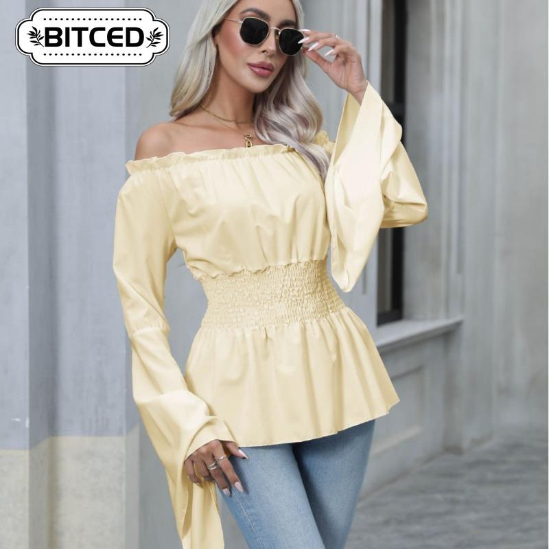 BITCED Женские модные повседневные однотонные блузки и рубашки с длинными рукавами с принтом