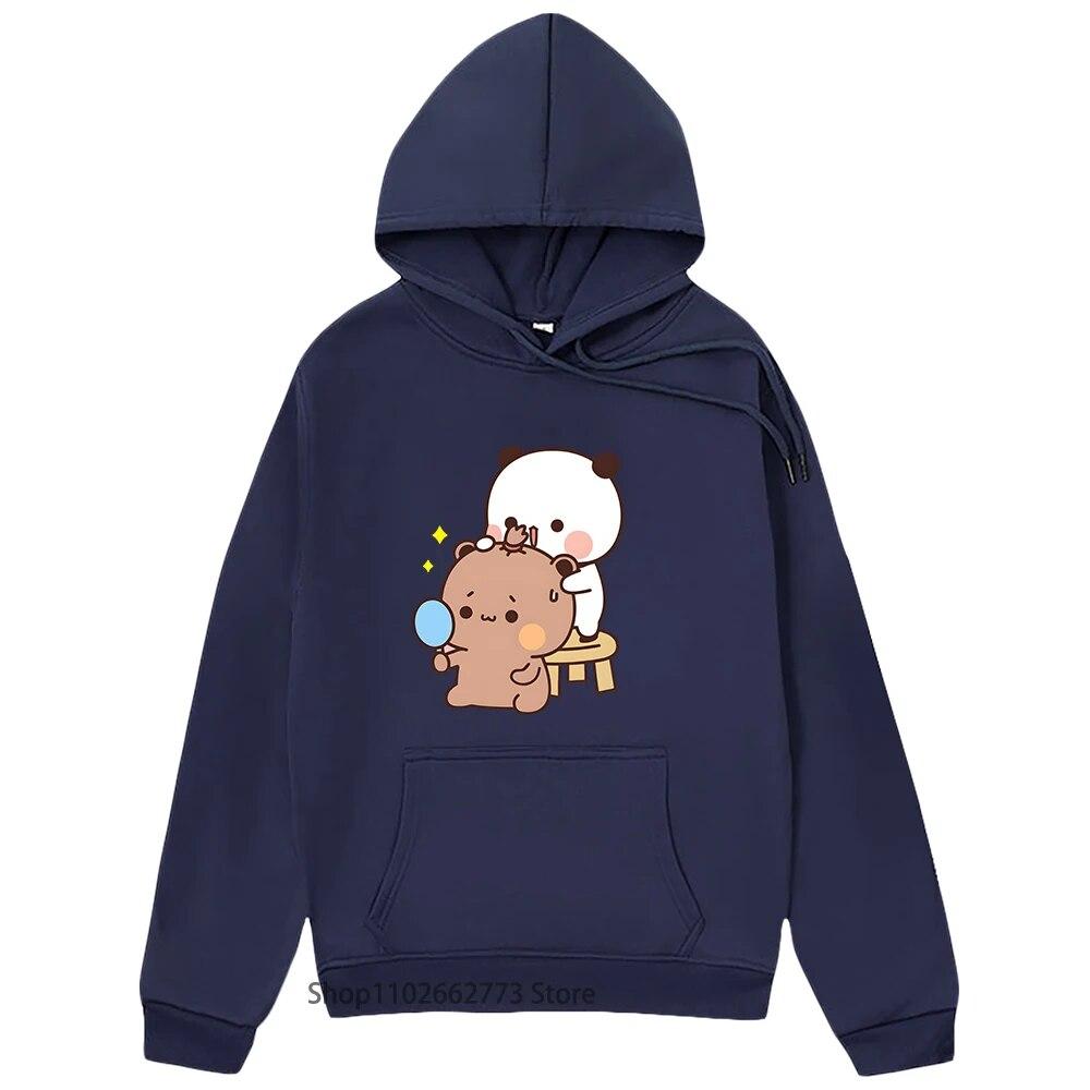 Толстовка с принтом Kawaii для девочек, свитшот с принтом Bubu Dudu, одежда с рисунком панды и медведя, одежда унисекс для женщин, одежда Y2k, весенняя одежда