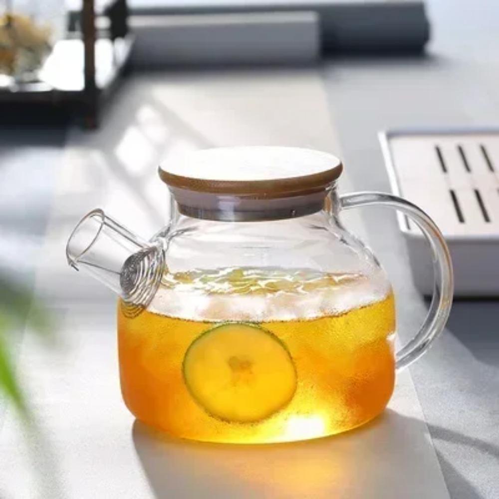 1/1.8L Transparent Borosilicate Glass Teapot Heat-Resistant Large Clear Tea Pot Flower Tea Set Puer Kettle Cup Office Home Tool