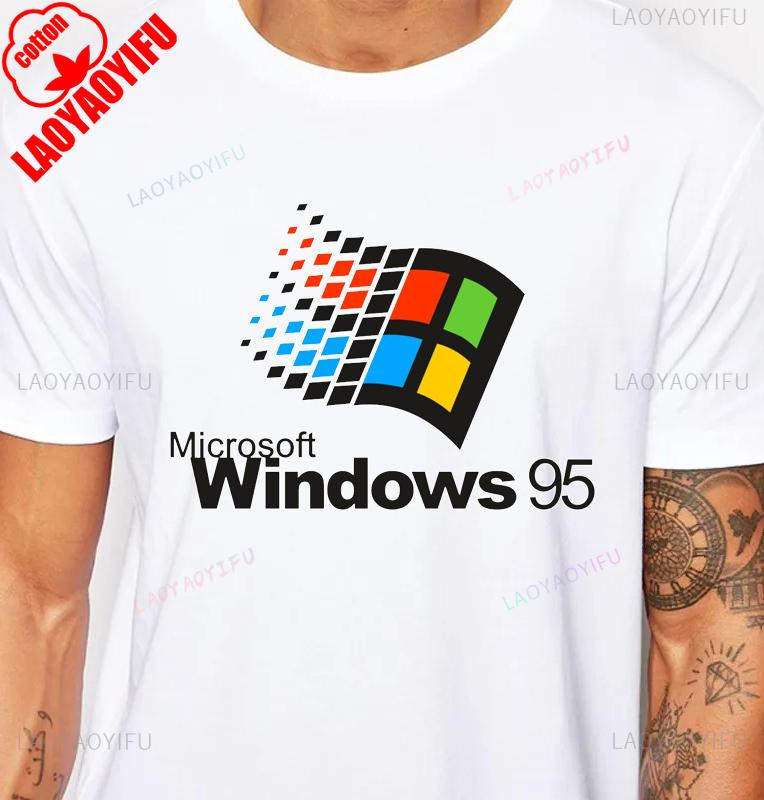 Windows 95 Графическая Забавная Компьютерная Система Футболка Винтажная 90-е 80-е Шутка Программиста Мем Мужская Футболка Хлопок Короткий Рукав Y2k Футболки