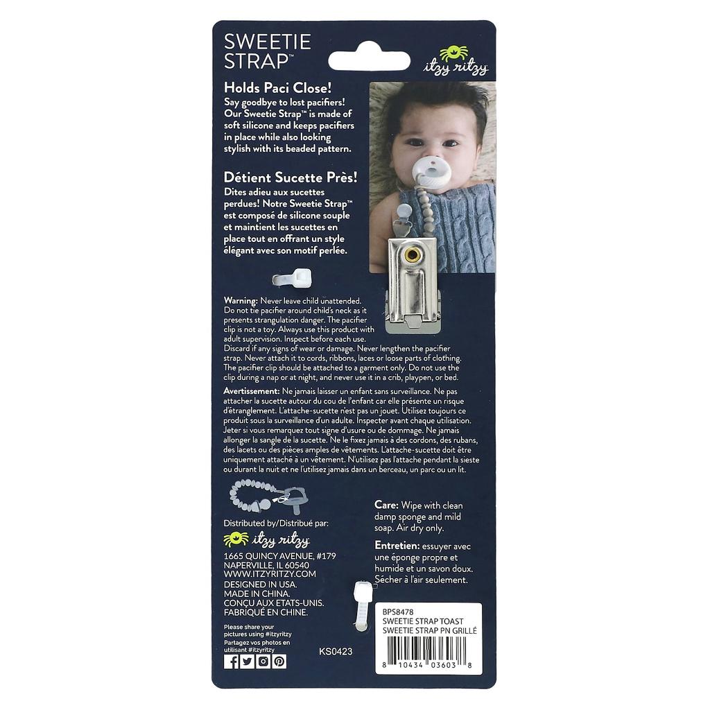 Sweetie Strap™, Силиконовые клипсы для пустышки, 0+ месяцев, Тост, 1 штука