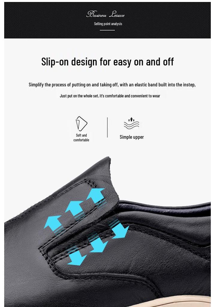Men's Handmade Slip-on Leather Shoes: Comfortable, Non-slip, Breathable, Soft Sole, Casual Large Size.