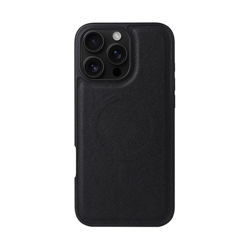 2 In 1 Strong Magnetic For iPhone 17 Pro 16 15 14 Pro Max Magsafe Card Holder Wallet Leather Case Leopard Saffiano Carbon Fiber