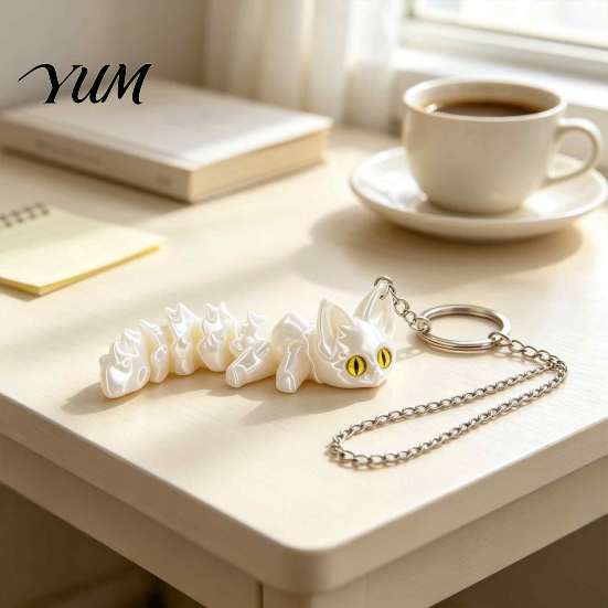 Flexible Jointed Figurine 3D Printed Articulated Fox Keychain, Joint Animal Pendant with Metal Unique Gift for Friends Key Ring, Creative Desk