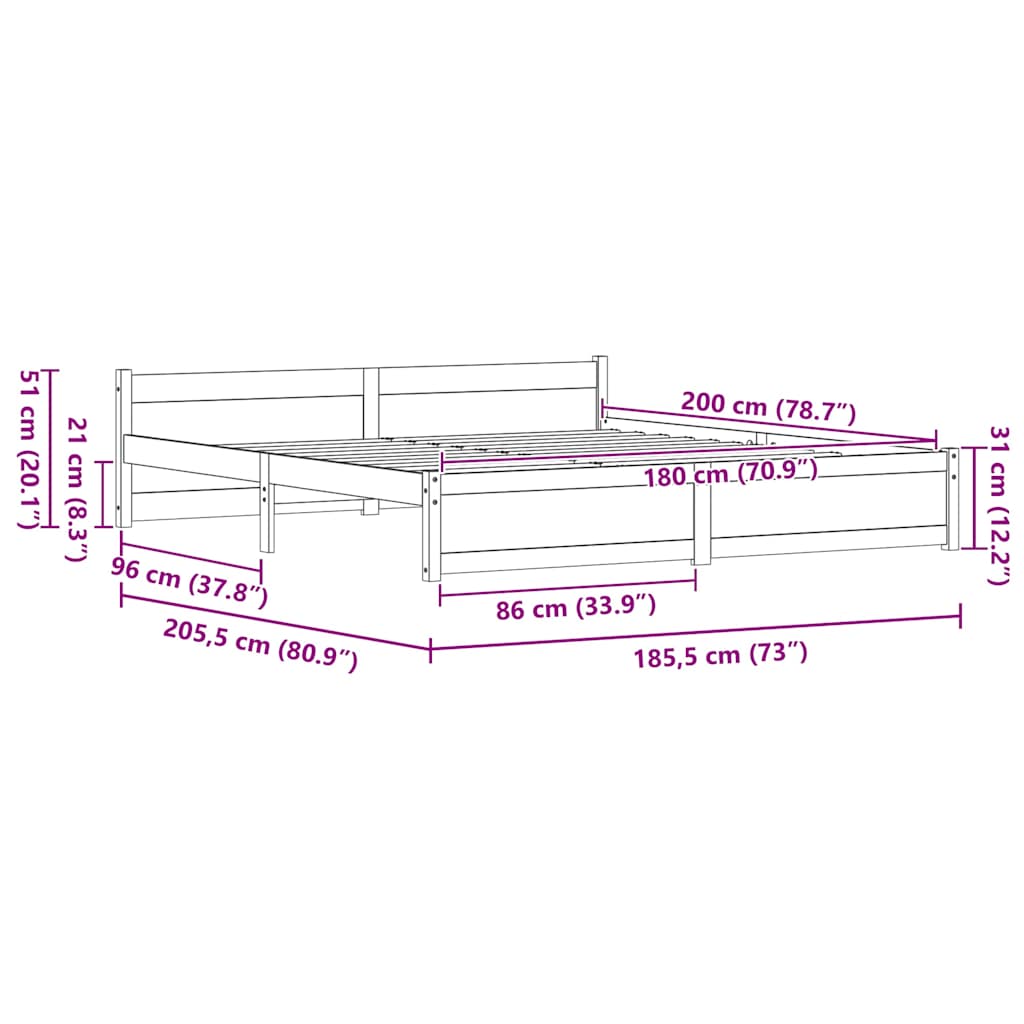 Bed Frame with Headboard Wax Brown 205.5 x 185.5 x 51 cm