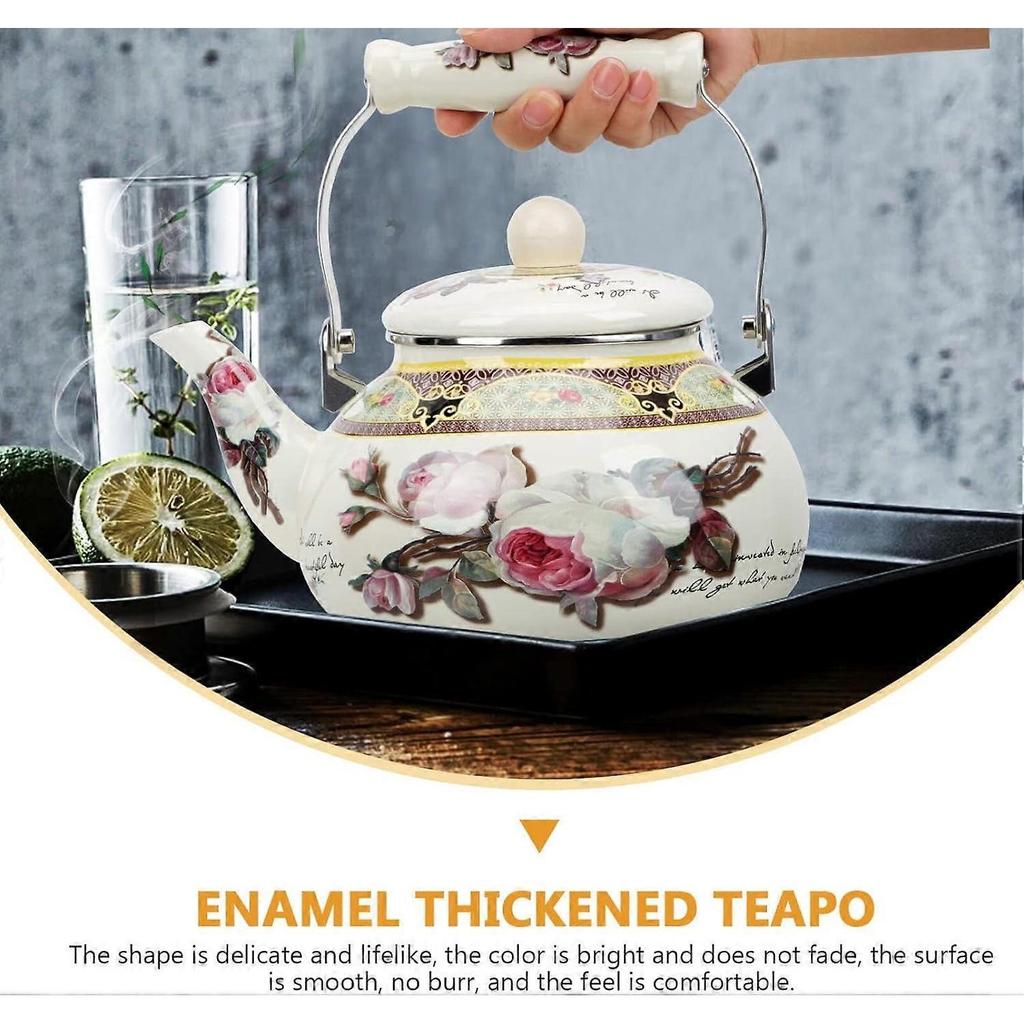 Stove Top Enamel Tea Kettle: Vintage Floral Whistling Tea Pot Farmhouse Water Boiling Pot Household Stove Top Whistling Tea Kettle 2. 5L