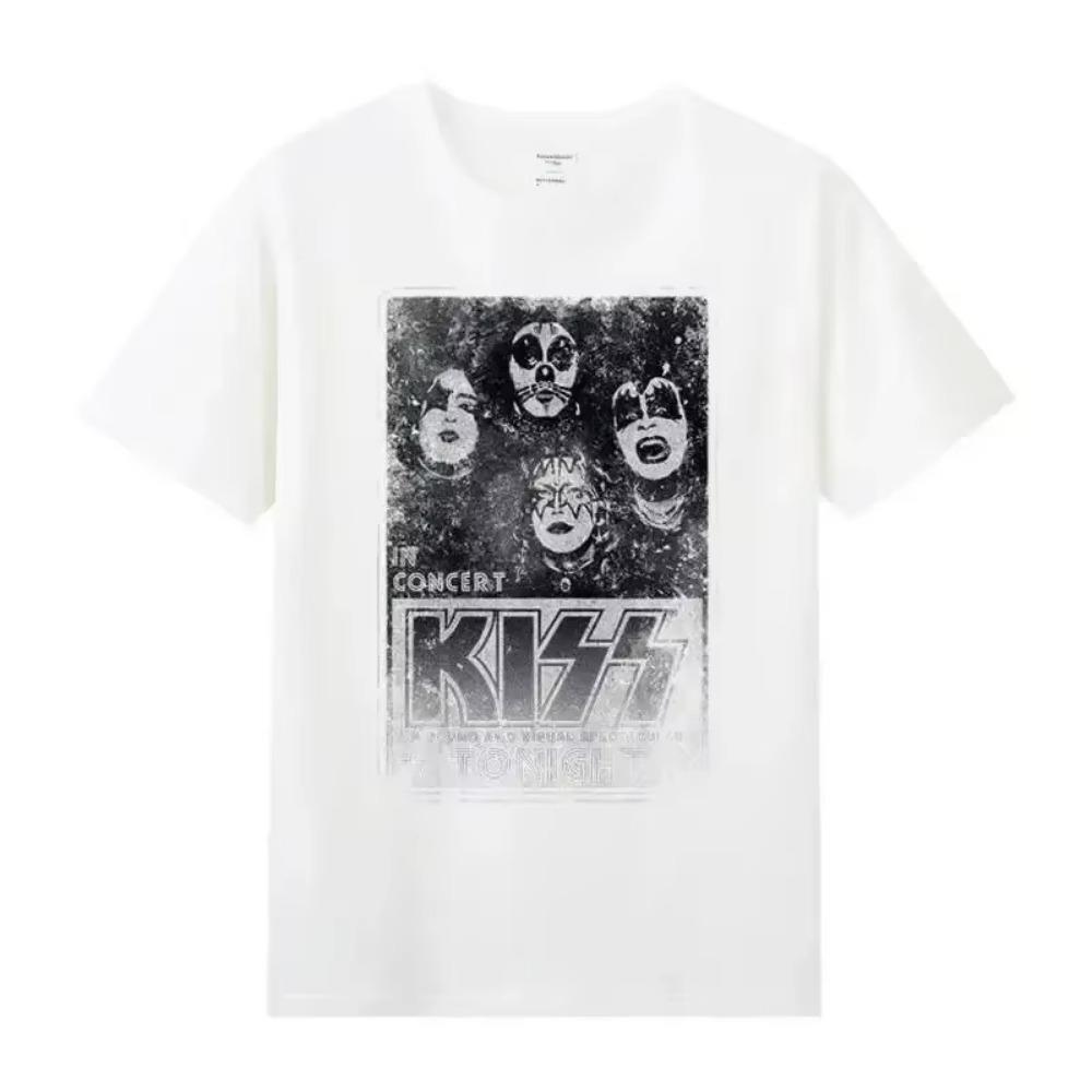 New Summer Fashion Kiss Rock Metal Band T-shirt with Printed Cotton Round Neck Short Sleeve T-shirt Hip Hop Men's Street Top