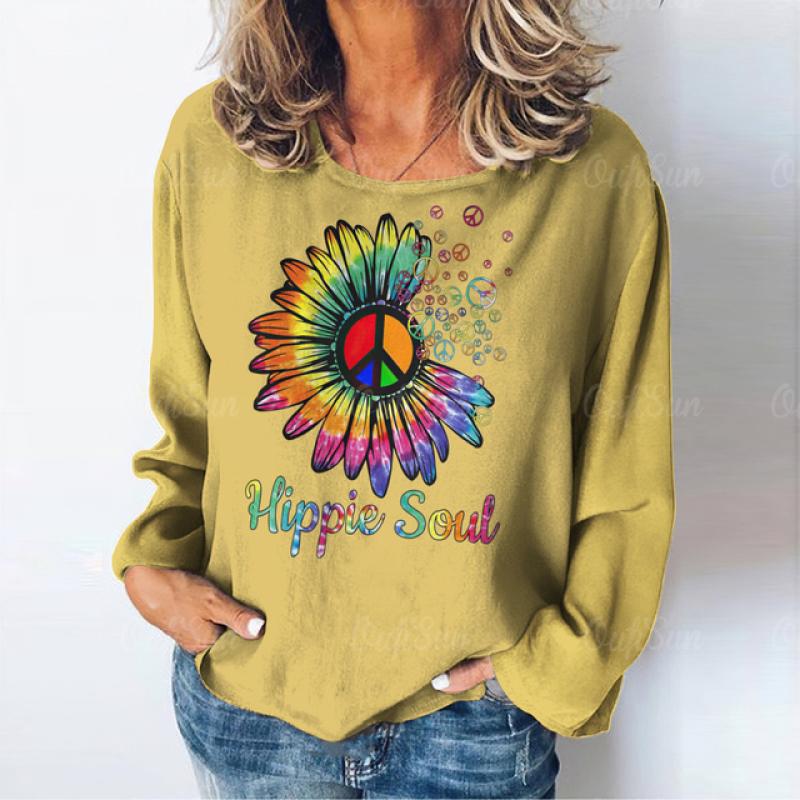 Женская футболка с длинным рукавом, винтажные топы с принтом, повседневные выходные, базовая футболка с круглым вырезом для девочек, женские футболки Y2k, осенняя одежда большого размера