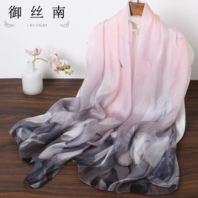 Весна Лето Женские Большого размера Принтованные Пляжные Шали Мусульманские Хиджабы Дорожные Тонкие Солнцезащитные Шарфы/Шарфы 100% Шелк Пляжный Шарф