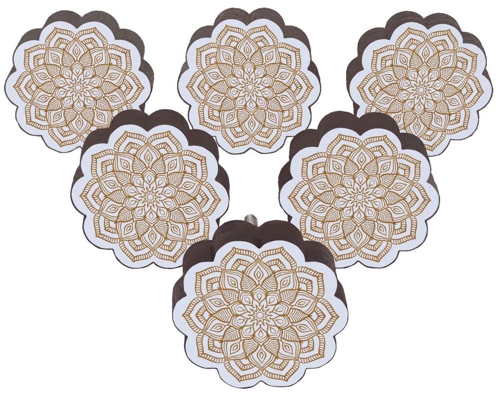 IBA Indianbeautifulart Brown Engraved Knobs Pack of 10 Wooden Wardrobe Door Knobs Drawer