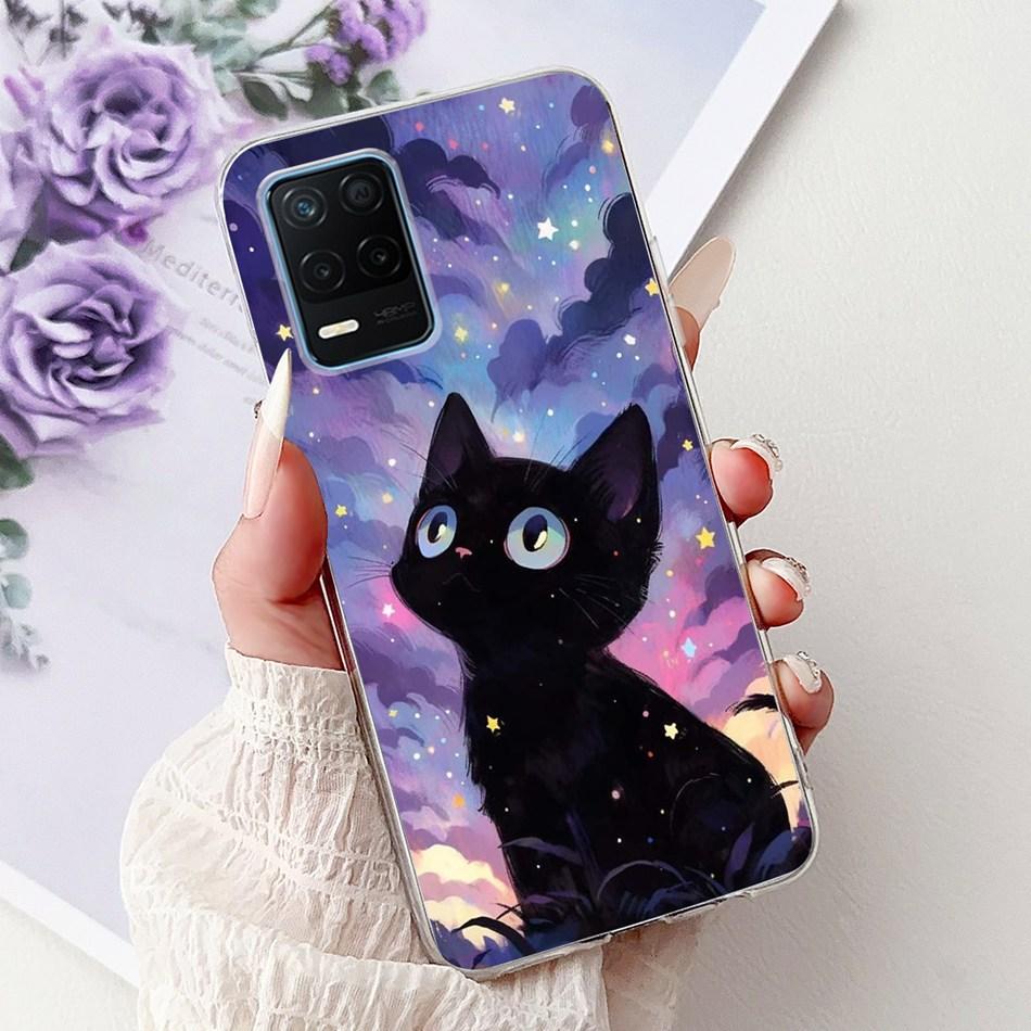 Чехол для телефона Realme 8 5G RMX3241 Realme8 5G Элегантный Цветочный Кот Печать Мягкий Силикон Прозрачный ТПУ Чехлы