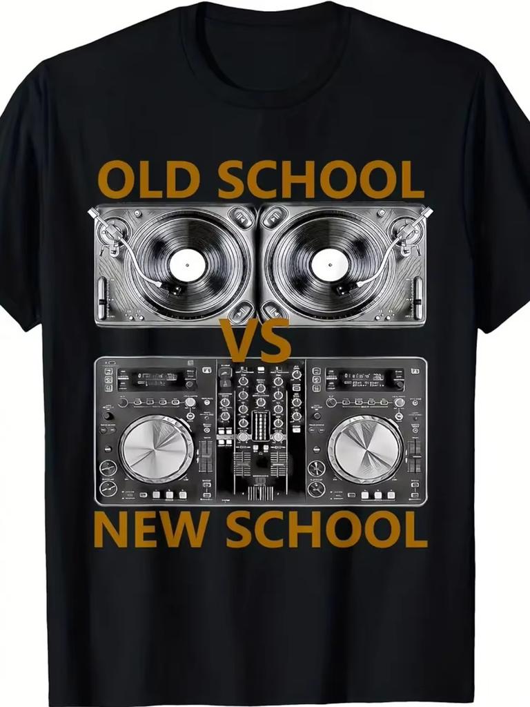 Мужская винтажная футболка DJ Old School Vs New School Music Battle Tee Принт с вертушками и оборудованием для DJ Ретро Клубная одежда DJ Продюсеры...