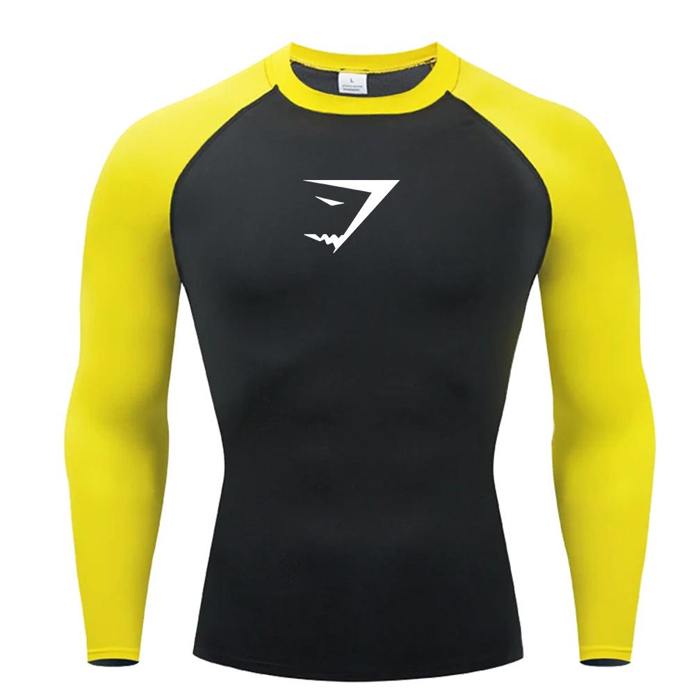 Мужской компрессионный топ с длинным рукавом GYMSHARK Quick Dry - Высокая эластичность, Дышащий, Дизайн Color Block
