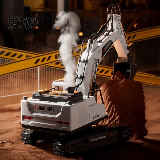 Heavy Duty Alloy Digger 3-In-1 Remote Control Excavator Toy, 3 Replaceable Heads, 2.4G RC Construction Vehicle with Sounds Lights Sounds, Movable
